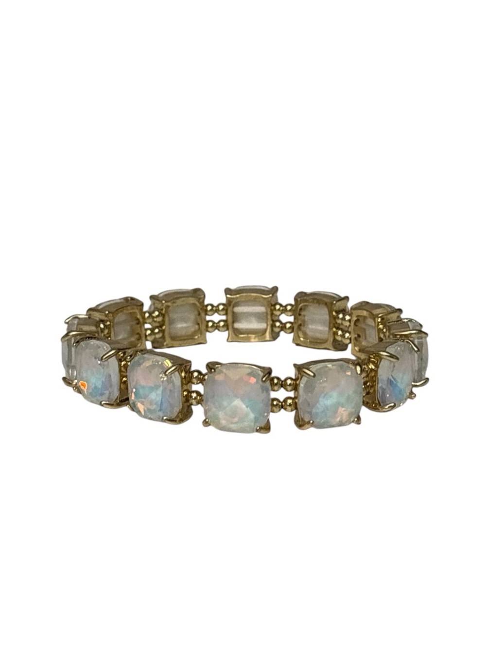 White Opal Square Glass Stretch Bracelet